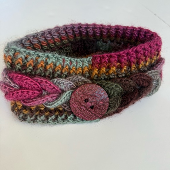 Crochet Headband One Size Ear Warmer Headband Button Unique Multicolor Chunky - Picture 7 of 7